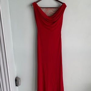 Terani Couture scoop neck sequin red gown w wrap